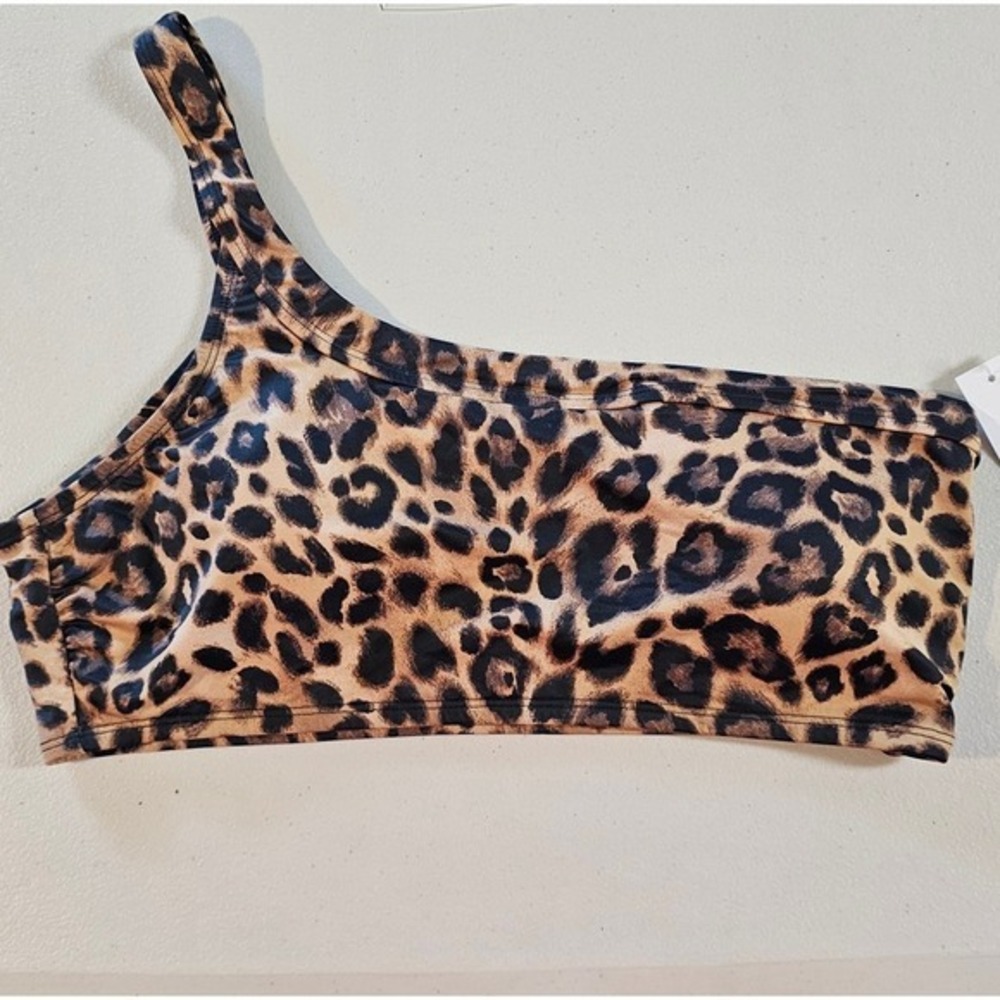 White House Black Market Leopard One Shoulder Bikini Top Brown Black Large